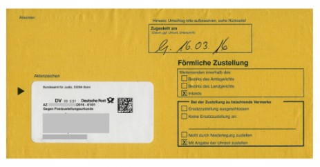 Gelber Brief - Postzustellungsurkunde